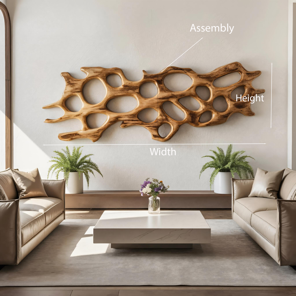 Organic Wall Art Sculpture With Abstract Carving For Living Room
