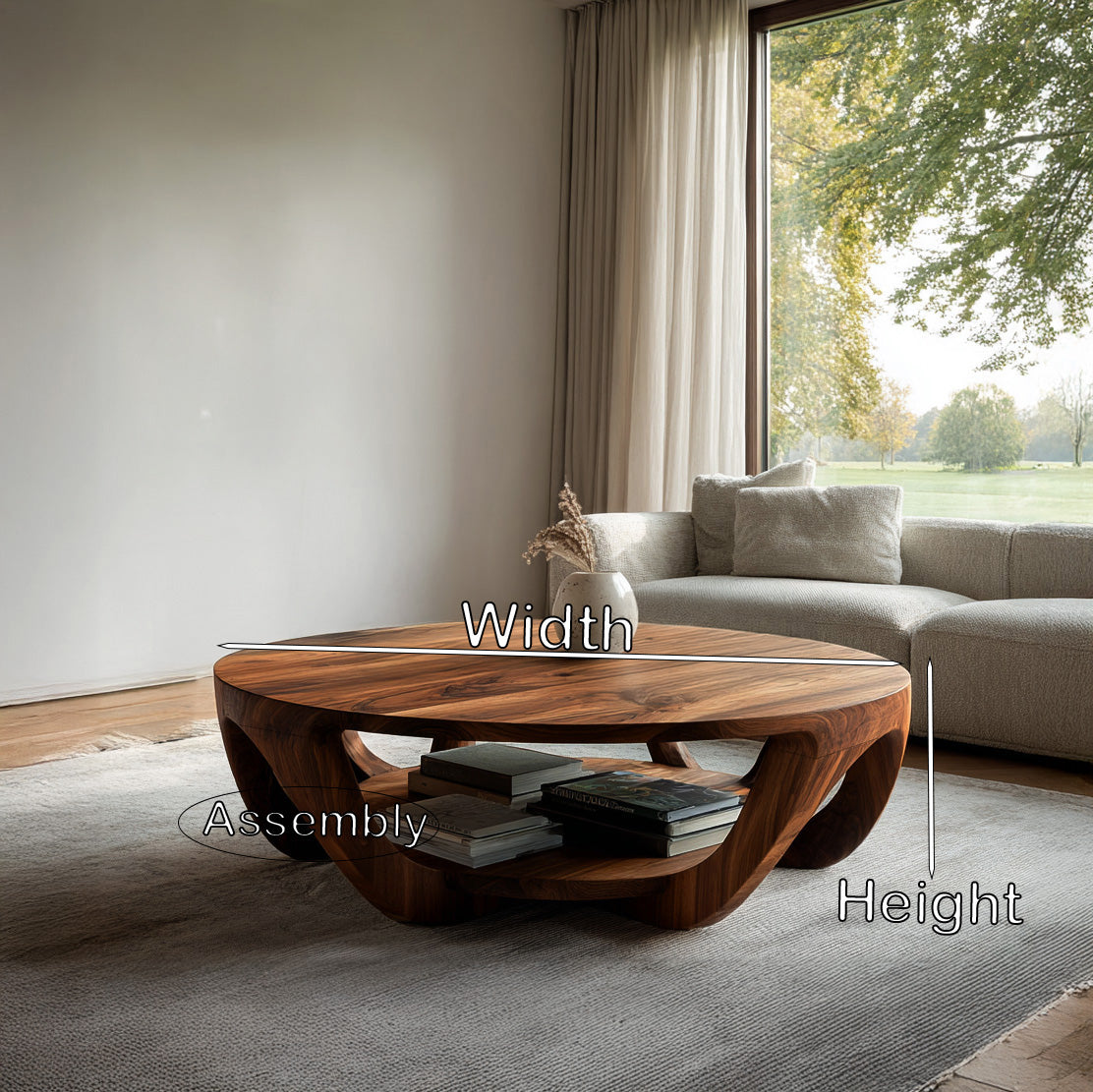 Modern Round Coffee Table With Shelving For Living Room