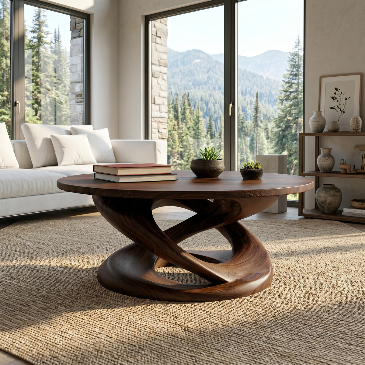 Round Coffee Table With Twisted Pedestal For Luxury Living Room