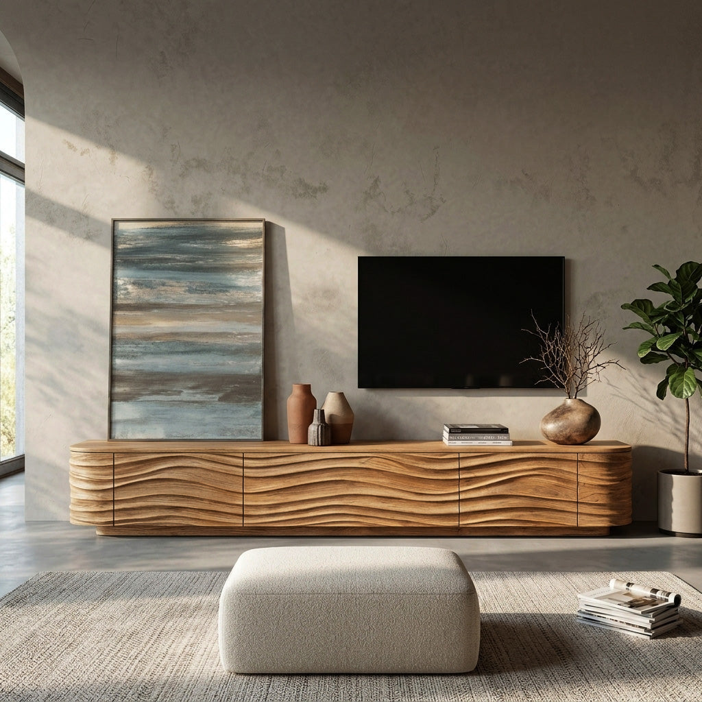 Contemporary Low Wood TV Stand For Media Room