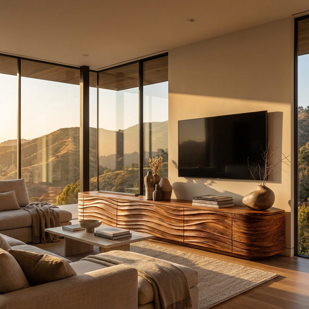Contemporary Low Wood TV Stand For Media Room