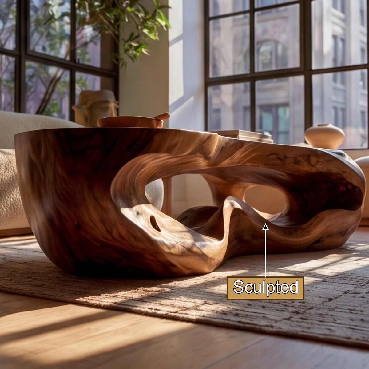 Kaelith Sculpted Solid Wood Coffee Table