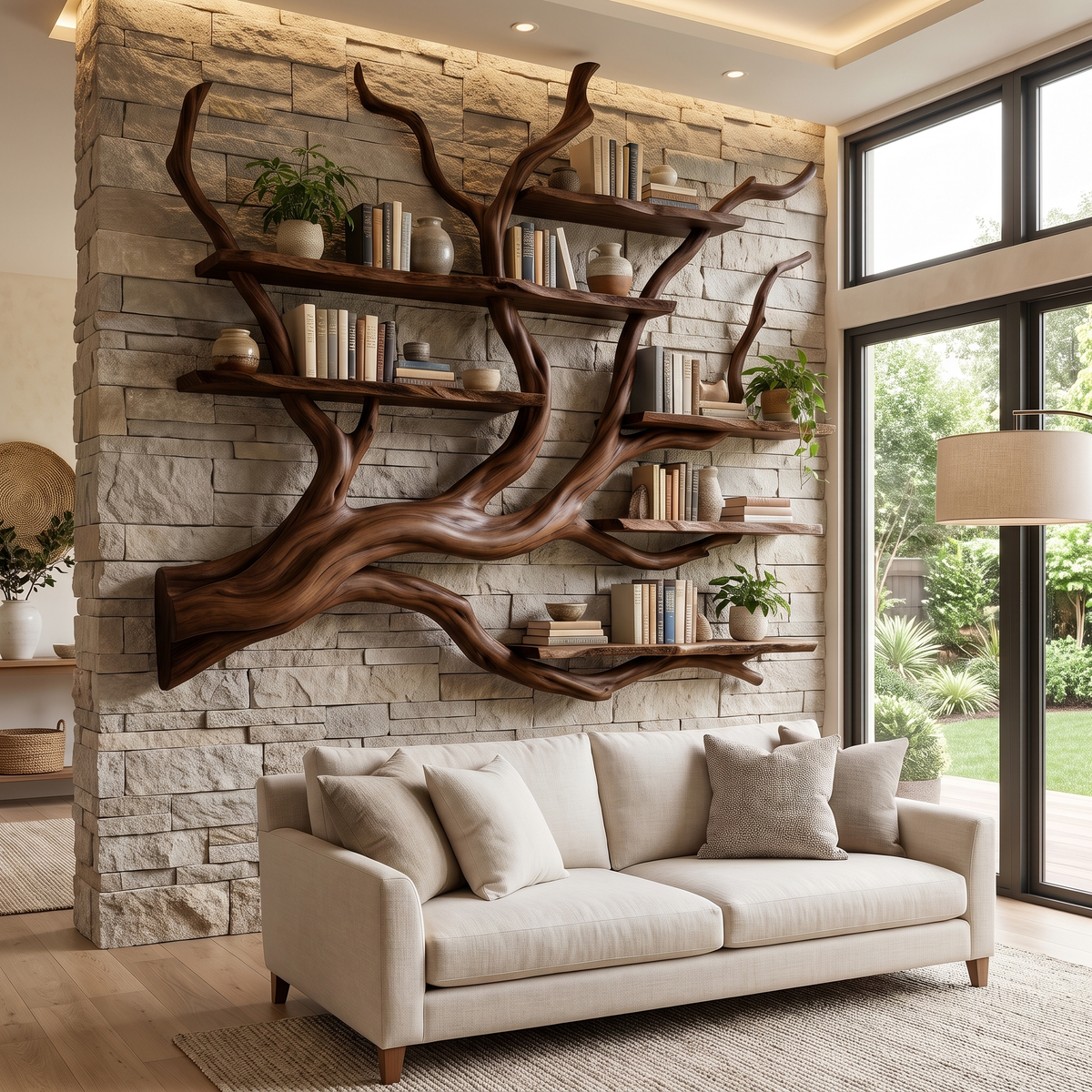 Briarcanopy Handcrafted Solid Wood Floating Tree Bookshelf