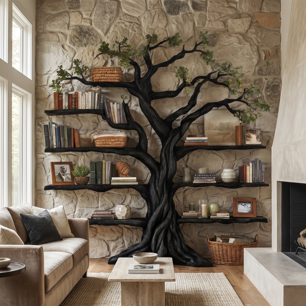 Eldrathen Sculpted Solid Wood Tree Bookshelf
