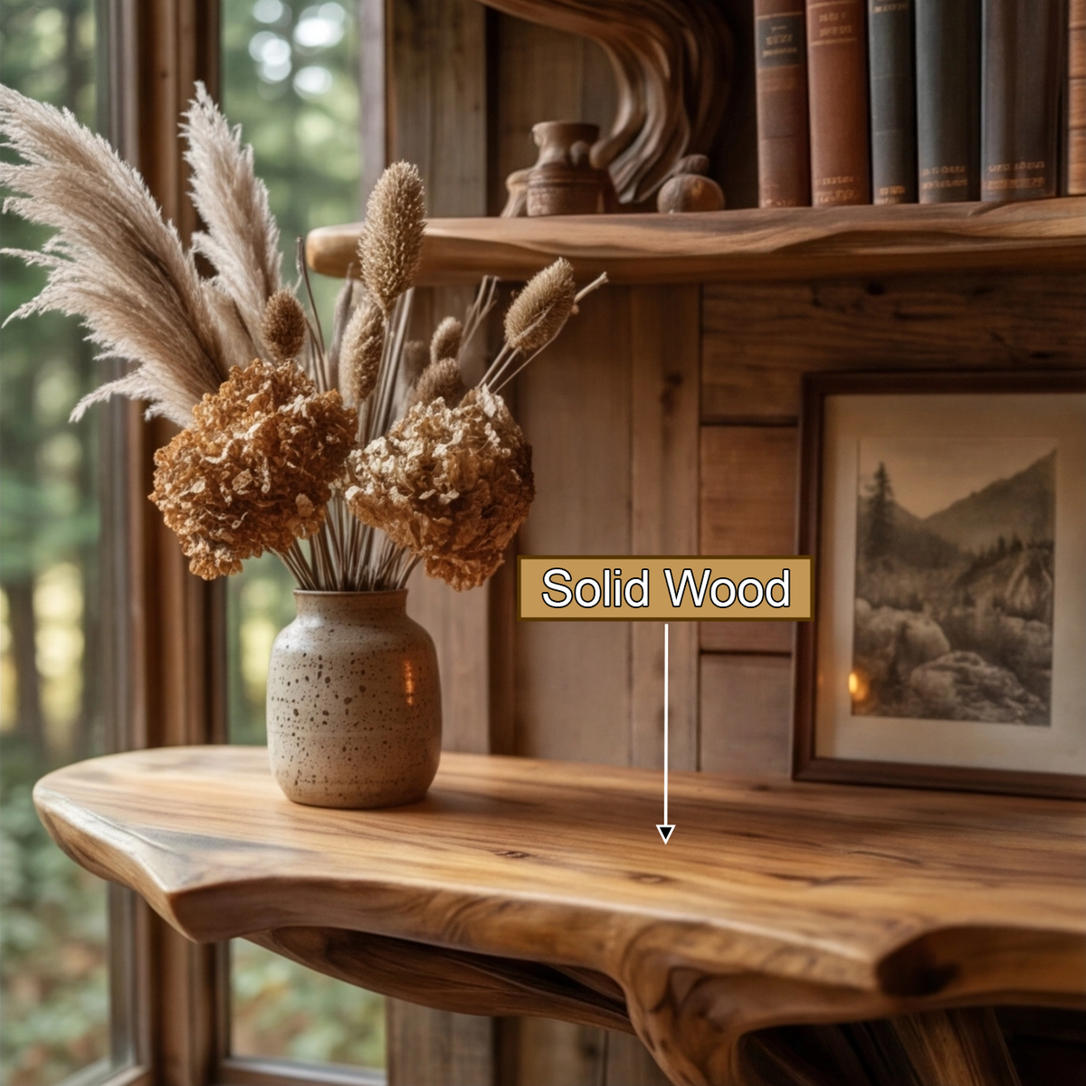 Vaelorin Sculpted Solid Wood Console Table With Shelves
