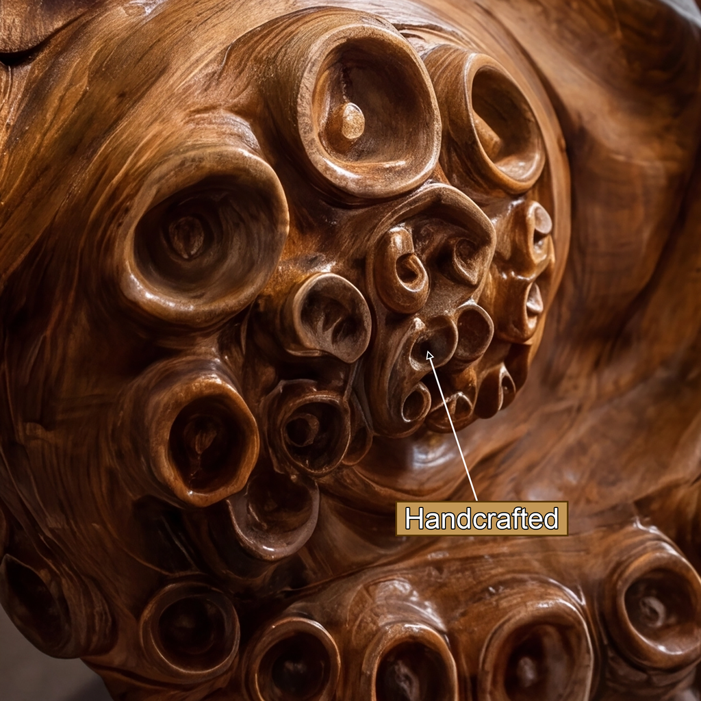 Velmora Octopus Form Sculpted Solid Wood Floating Bathroom Vanity With Integrated Sink