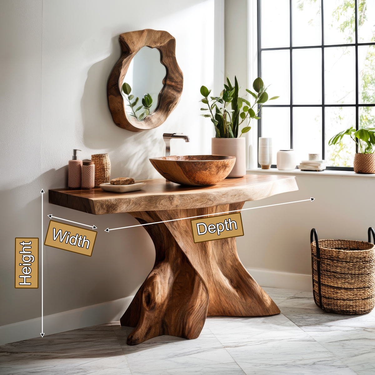Velthora Rootform Solid Wood Freestanding Bathroom Vanity