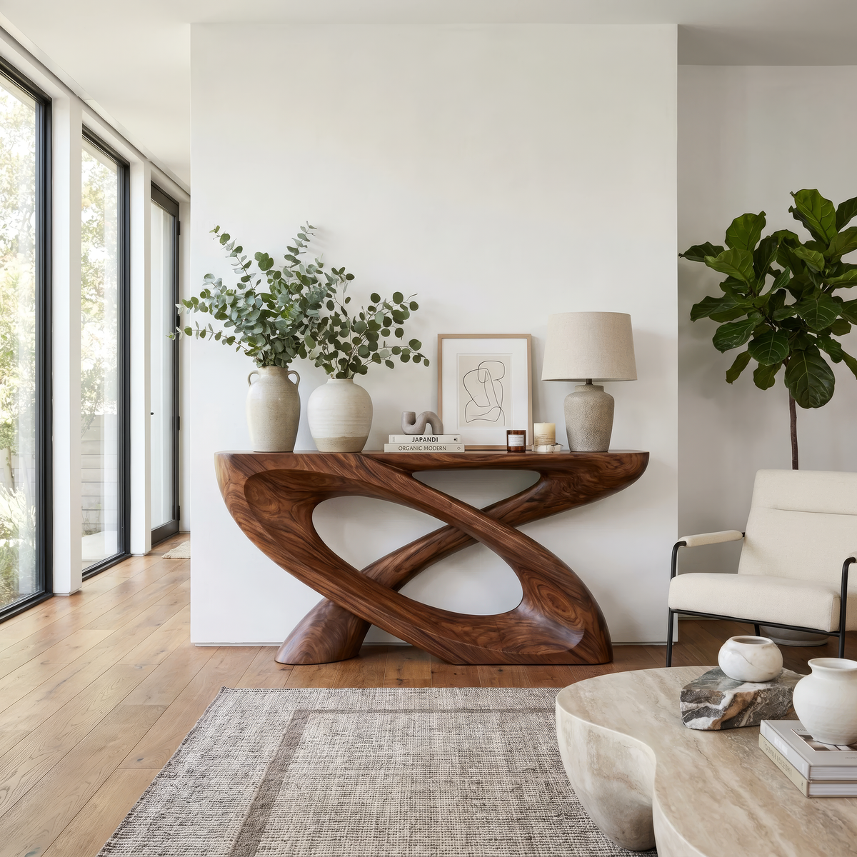 Veylora Sculpted Solid Wood Console Table